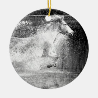 Adorno De Cerámica Caballo de Agua Blanca Gallopante