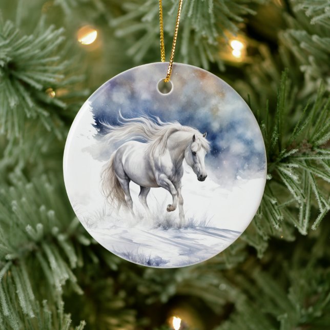 Adorno De Cerámica Caballo de bonito en Navidades de Nieve (Árbol)