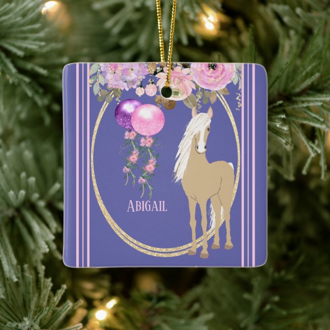 Adorno De Cerámica Caballo de Bonito personalizado rosa y peringuil (Árbol)