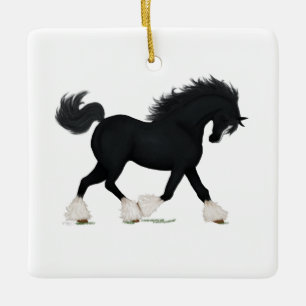 Adorno De Cerámica Caballo de Camisas Negras Con Encanto Ecuestre Des