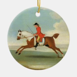 Adorno De Cerámica Caballo de carreras galopante y jinete montado en