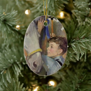 Adorno De Cerámica Caballo de carreras vintage, ganador de la cinta a