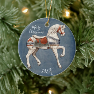 Adorno De Cerámica Caballo de Carrousel Antiguo Personaliza Feliz Nav