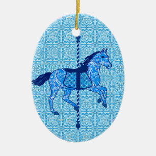 Adorno De Cerámica Caballo de carrusel - Cobalto y azul cielo