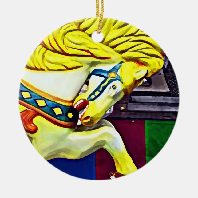 Adorno De Cerámica Caballo De Carrusel Con Mano Amarillo (Frente)
