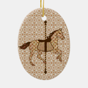 Adorno De Cerámica Caballo de carrusel - Marrón chocolate y Tan