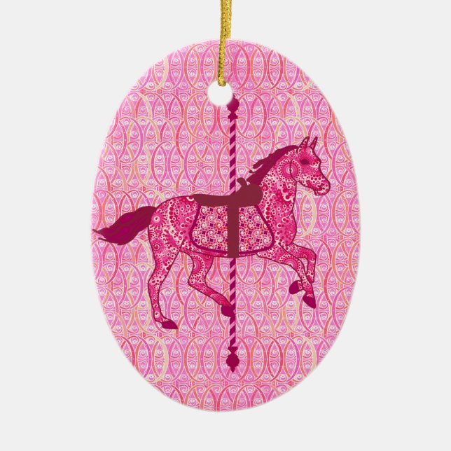 Adorno De Cerámica Caballo de carrusel - rosa de la fucsia (Frente)
