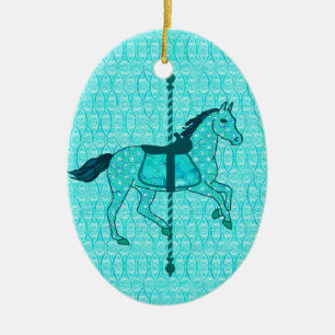 Adorno De Cerámica Caballo de carrusel - Turquesa y Aqua