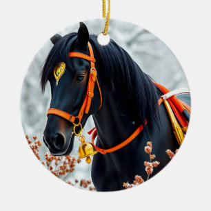 Adorno De Cerámica Caballo de castaño negro elegante