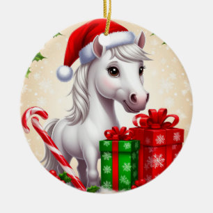 Adorno De Cerámica Caballo de dibujos animados festivo con sombrero d