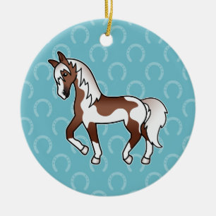 Adorno De Cerámica Caballo De Dibujos Animados Trotando Pinto Marrón