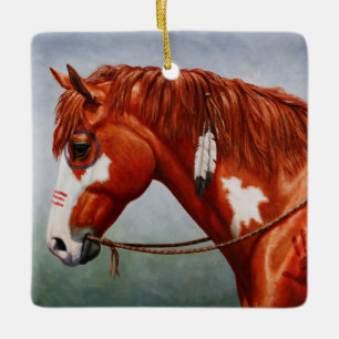 Adorno De Cerámica Caballo de guerra de castaño nativo americano Pint