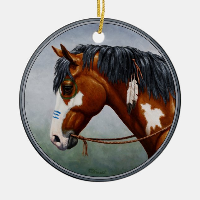 Adorno De Cerámica Caballo de Guerra de Pinto de la Bahía Nativa Amer (Frente)