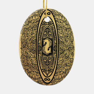 Adorno De Cerámica Caballo de mar dorado Mandala - Diseño infinito or