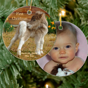 Adorno De Cerámica Caballo de Navidad del bebé por primera vez en ama