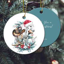 Caballo de navidad en botas de vaquero de vaquero 