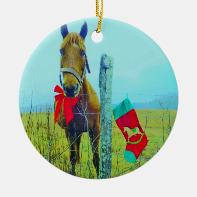 Adorno De Cerámica Caballo de Navidades marrones (Frente)