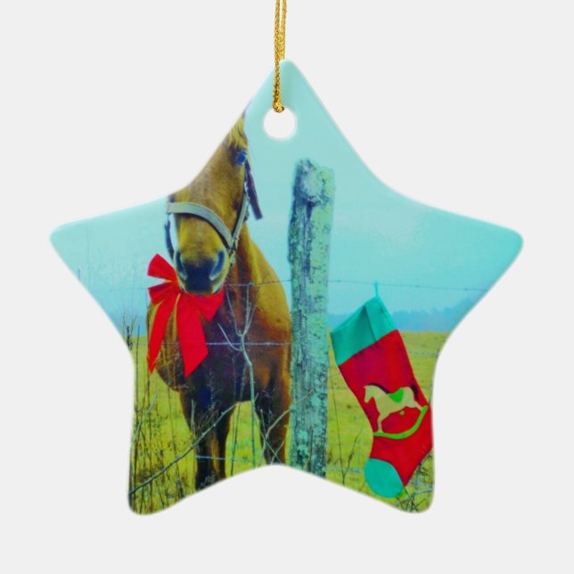 Adorno De Cerámica Caballo de Navidades marrones (Frente)