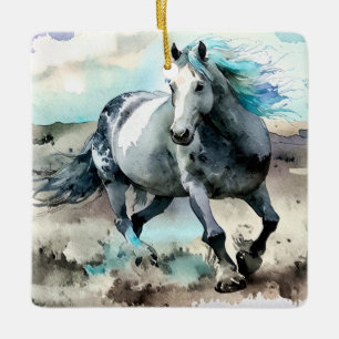 Adorno De Cerámica Caballo de tiro galopante acuarela