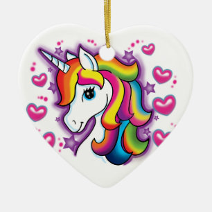 Adorno De Cerámica Caballo de unicornio arcoiris con el corazón de l