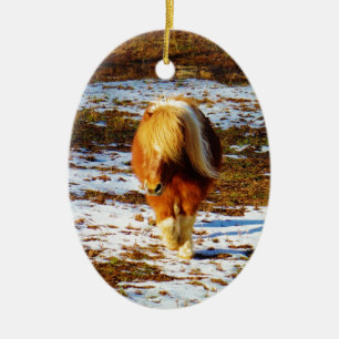 Adorno De Cerámica Caballo en miniatura de color marrón y crema en la