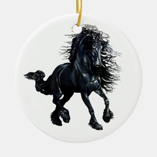 Adorno De Cerámica Caballo frisio, belleza negra del semental (Frente)