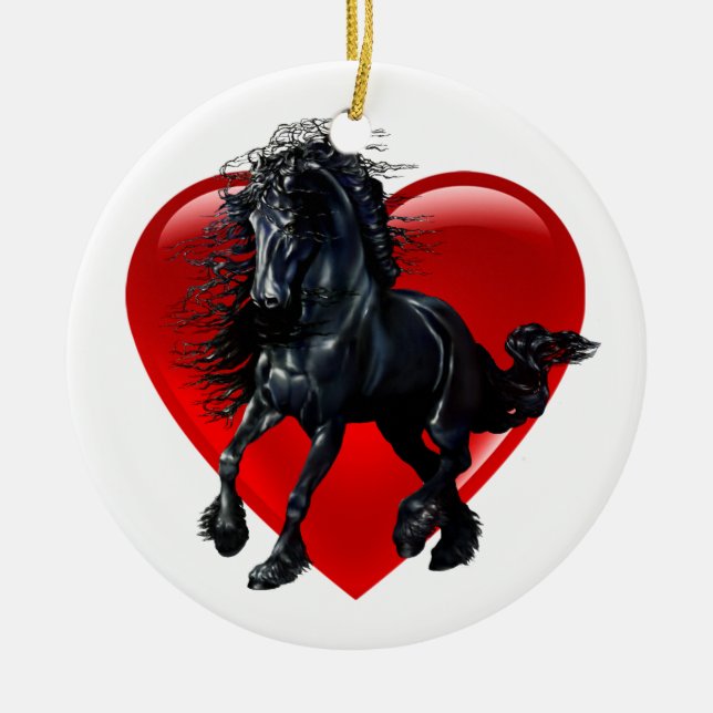 Adorno De Cerámica Caballo frisio, semental negro, corazón negro de (Frente)