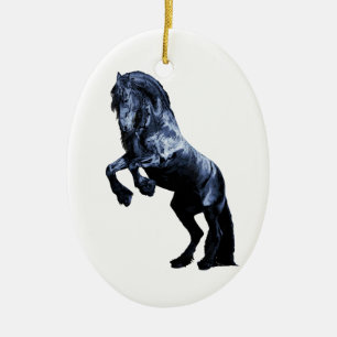 Adorno De Cerámica Caballo frisio, semental negro de la belleza,