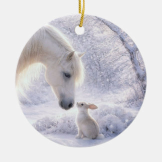 Adorno De Cerámica Caballo lindo y conejo Navidad nieve