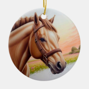 Adorno De Cerámica Caballo majestuoso de pie en una pradera vibrante