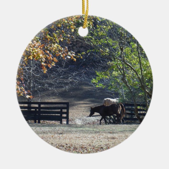 Adorno De Cerámica Caballo marrón caminando por la valla (Frente)