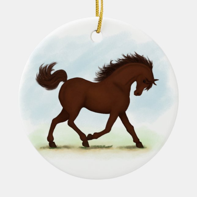 Adorno De Cerámica Caballo marrón castaño ecuestre (Frente)