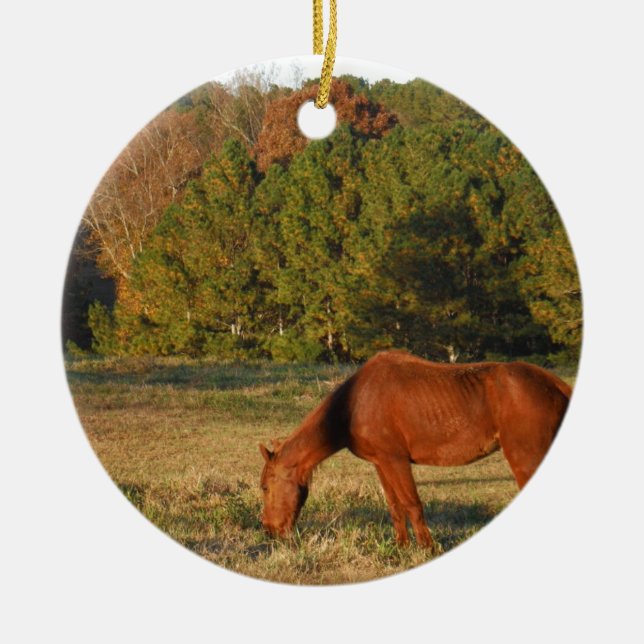 Adorno De Cerámica Caballo marrón con pinos (Frente)