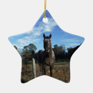 Adorno De Cerámica Caballo marrón de chocolate lechoso en azul