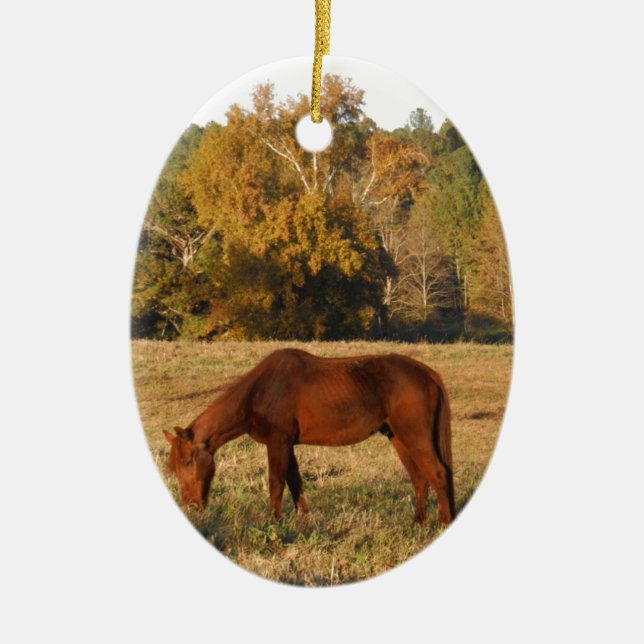 Adorno De Cerámica Caballo marrón en campo de árbol amarillo (Frente)