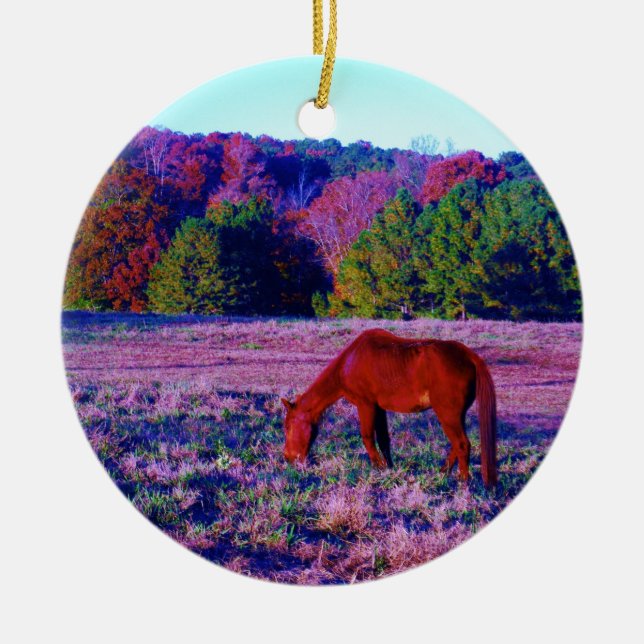 Adorno De Cerámica Caballo marrón en Grasa Morada (Frente)