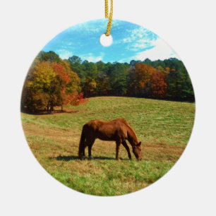 Adorno De Cerámica Caballo marrón rojo, cielo azul Verde azulado