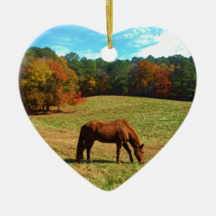 Adorno De Cerámica Caballo marrón rojo, cielo azul Verde azulado