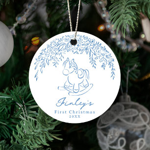 Adorno De Cerámica Caballo mecedor caprichoso azul Primera Navidad de