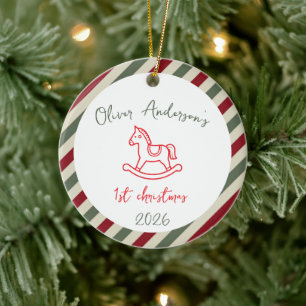Adorno De Cerámica Caballo Mecedor Primera Navidad Niño o Niña
