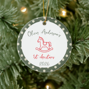 Adorno De Cerámica Caballo Mecedor Primera Navidad Niño o Niña
