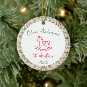 Adorno De Cerámica Caballo Mecedor Primera Navidad Niño o Niña