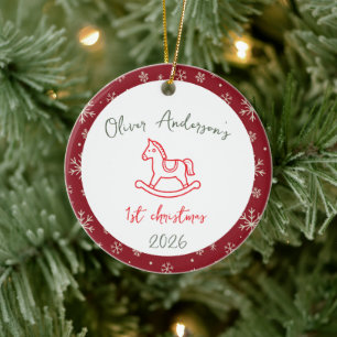 Adorno De Cerámica Caballo Mecedor Primera Navidad Niño o Niña Bebé