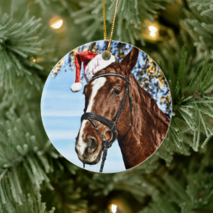 Adorno De Cerámica Caballo navidad con gorra