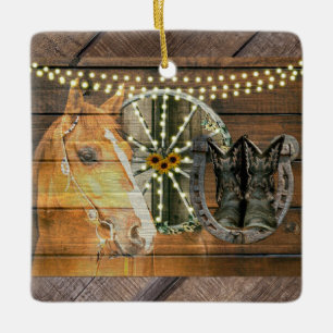 Adorno De Cerámica Caballo Occidental Herradura Caballo Vagón Cowboy 