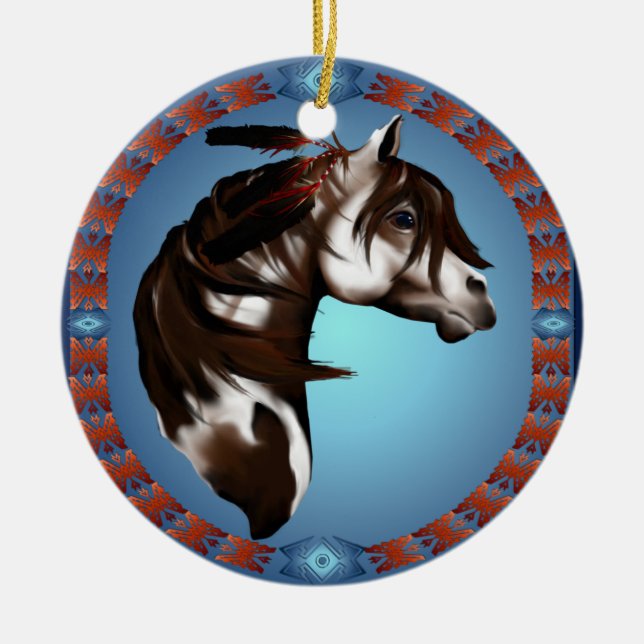 Adorno De Cerámica Caballo-Ornamentos emplumados de la pintura (Frente)