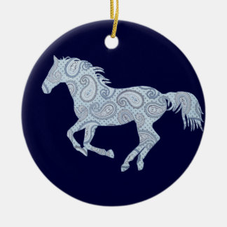 Adorno De Cerámica Caballo Paisley Azul