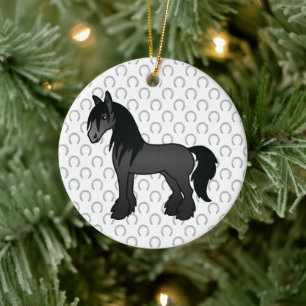 Adorno De Cerámica Caballo Personalizado de Black Gypsy Vanner Clydes