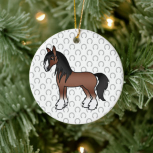 Adorno De Cerámica Caballo Personalizado de Brown Gypsy Vanner Clydes