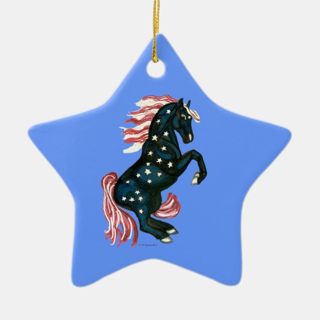 Adorno De Cerámica Caballo salvaje Spangled estrella del mustango - (Frente)